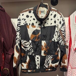 Vintage Animal Print Patchwork Nylon Jacket
